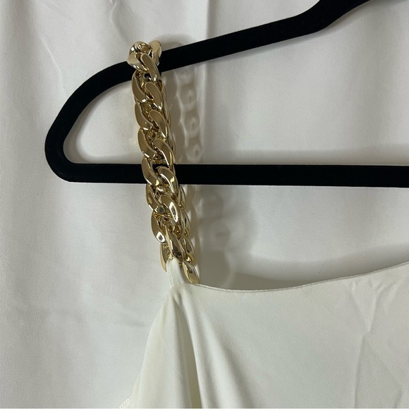 Women's GUESS One Shoulder Poly Dress w/Gold Chain Size 14 NWT's Asymmetrical - Picture 7 of 9